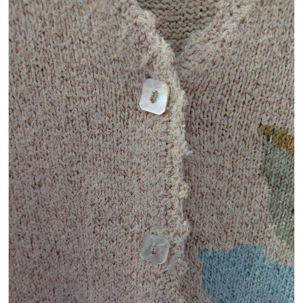 VTG Talbots Cardigan Tan Floral Silk Blend Cottagecore Knit MoP Buttons Sz 3X - Picture 4 of 13